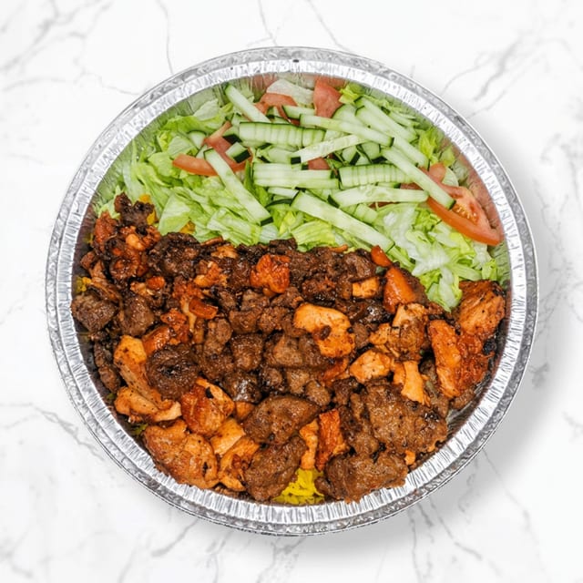 Mixed Lamb and Chicken Over Salad.